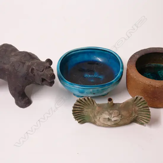 Three Ian Firth pottery pieces and another