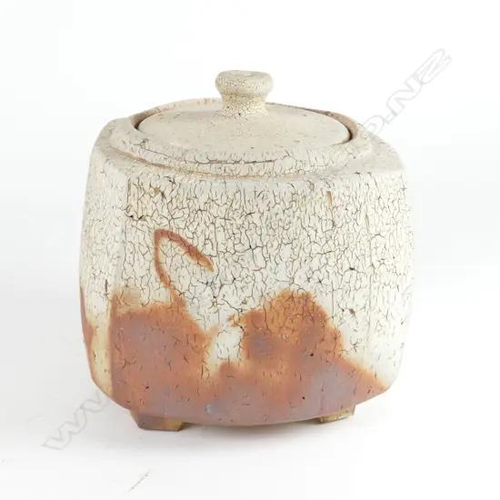 A large lidded square form water jar by potter unknown