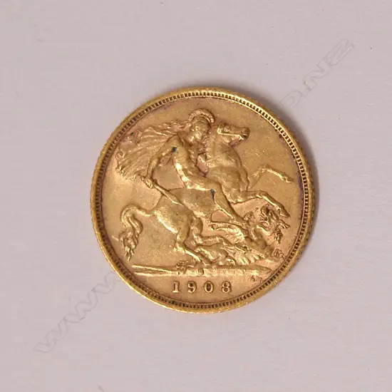 A 1908 gold half sovereign