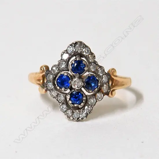 A lady's 18ct. yellow gold sapphire and diamond Georgian style ring