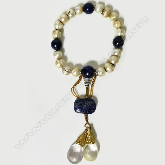 A lapis lazuli pearl and rock crystal bracelet