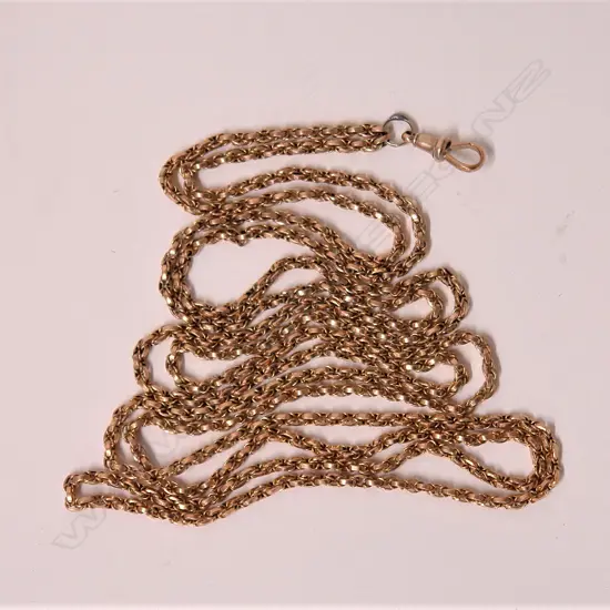 A c.1900 9ct. rose gold muff chain. 33.38gms