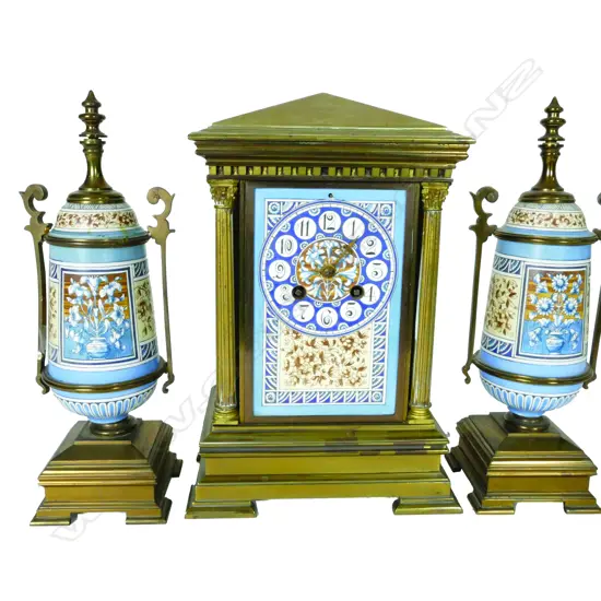 An unusual three-piece clock garniture