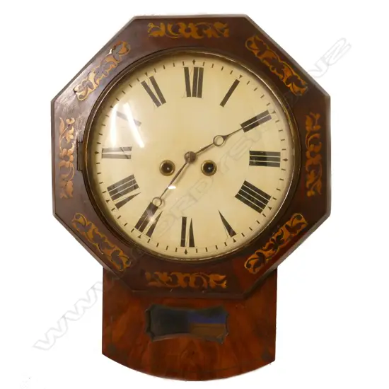 A 19thC rosewood drop dial wall clock