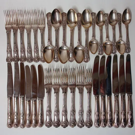 A William IV and Victorian heavy silver six place setting of King's pattern cutlery service