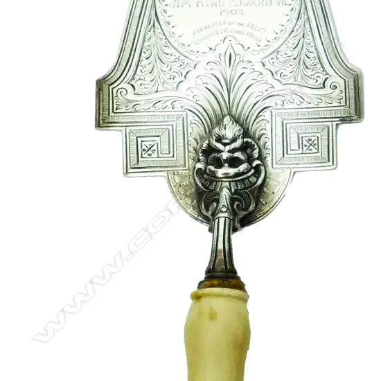 A Victorian 1878 silver and ivory presentation trowel