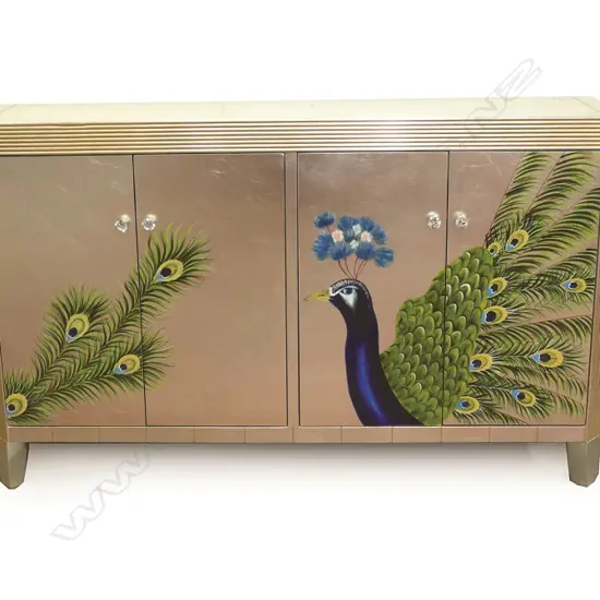 A decorative modern side cabinet with silvered finish