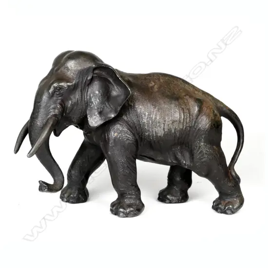 An Edwardian spelter elephant with tusks