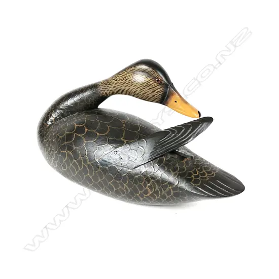 A very good painted wood 'Black Duck' display decoy