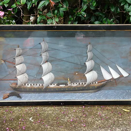 A Victorian cased diorama ship's half model