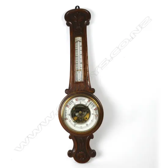 Victorian carved oak banjo barometer