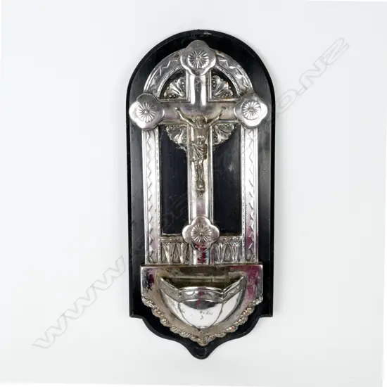 A 19thC silver plated wall mounted holy water font