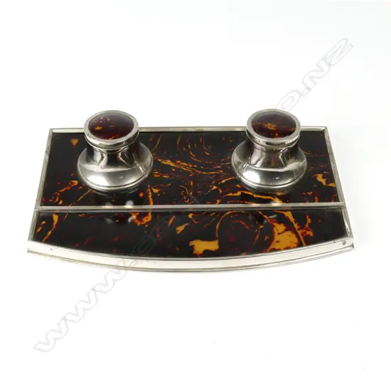 A German faux tortoiseshell and chrome double inkstand