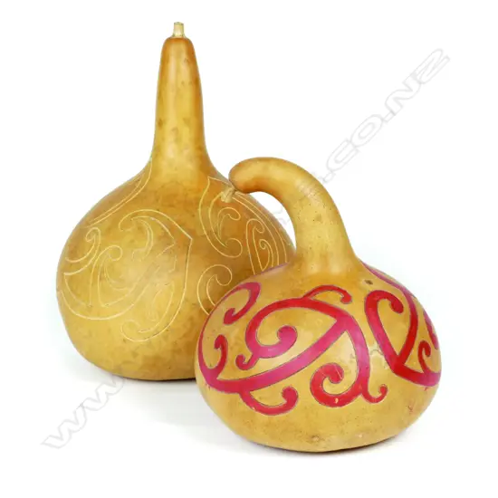 Two carved Maori gourds