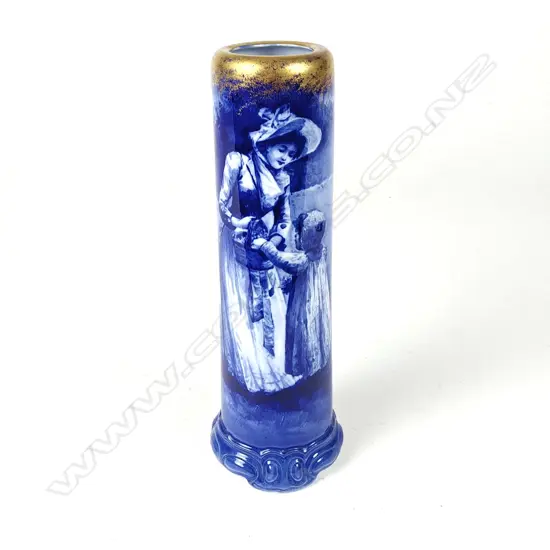 An early Royal Doulton blue and white bone china cylinder vase