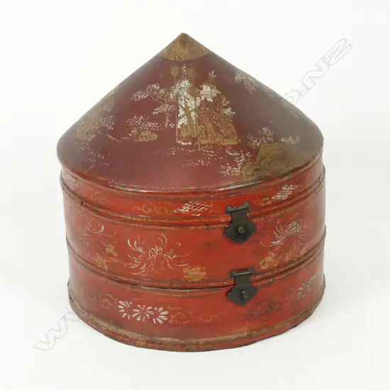 A vintage Chinese leather hat box