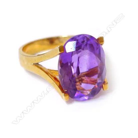 A stylish 14ct. yellow gold and amethyst 1970s dress ring