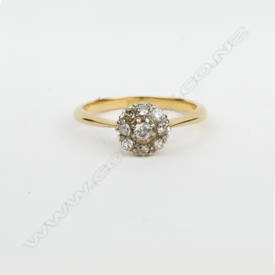 An estate 18ct. yellow gold and diamond cluster ring