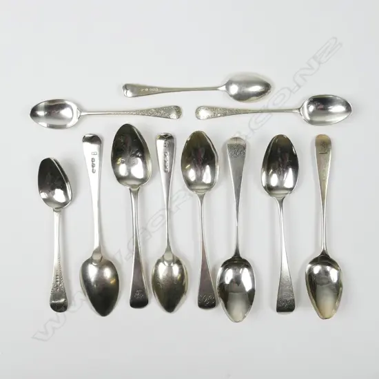 Eleven silver teaspoons