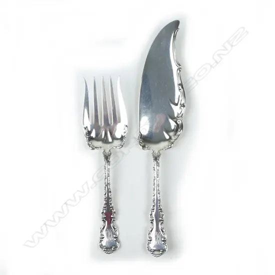 An American sterling silver cake slice and matching fork
