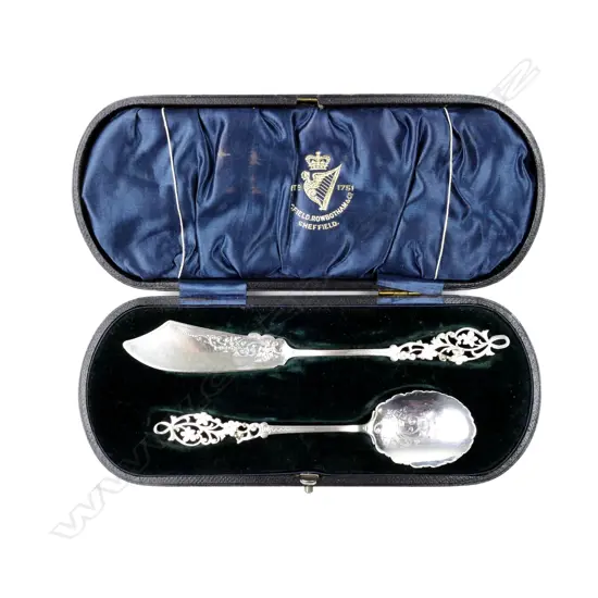 Boxed silver butter knife and jam spoon