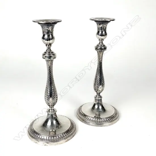 A pair of Victorian silver plate on copper candlesticks