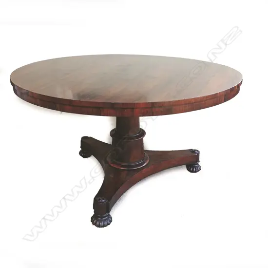 A good Regency rosewood circular tilt-top dining table