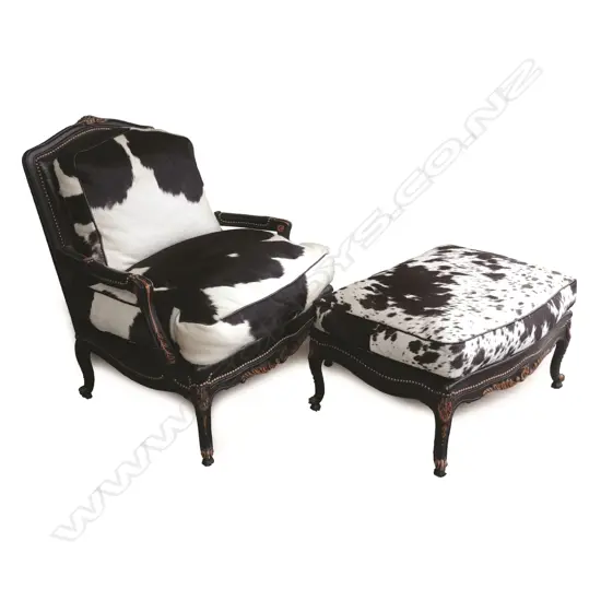 An impressive French style duchesse brisée (armchair and ottoman)