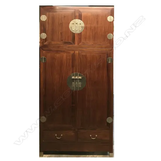 A pair of modern Chinese rosewood tall cabinets