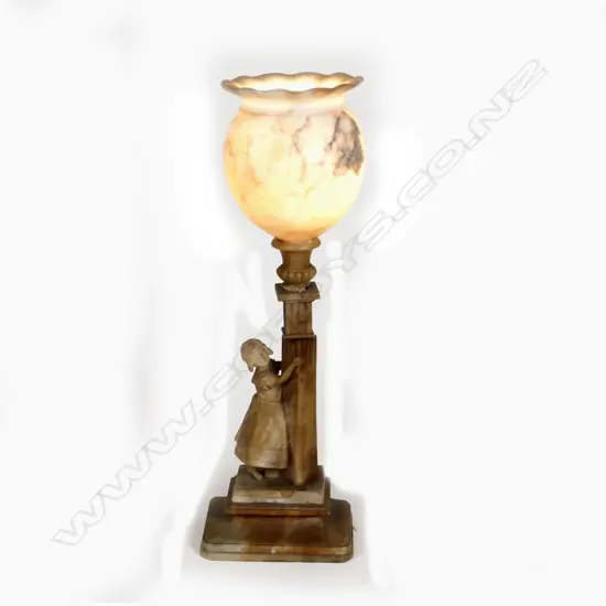 An early 1900s alabaster table lamp
