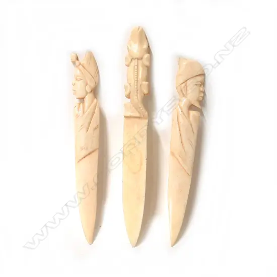 Three vintage African carved ivory letter openers