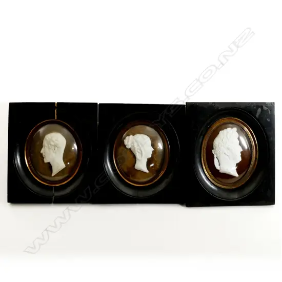 Three white paste 'sulphide' relief portraits
