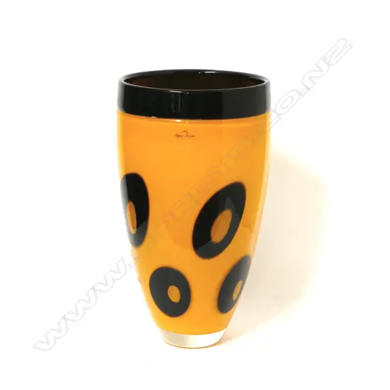 A Hoglund Art Glass vase of tapering circular section