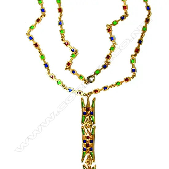 An Italian 1960s designer 18ct. yellow gold and enamelled stylish necklace