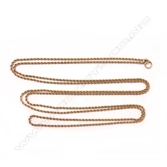 A c.1900 9ct. yellow gold rope twist muff chain