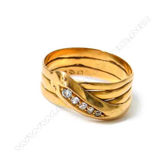 A c.1900 18ct. yellow gold and diamond snake ring