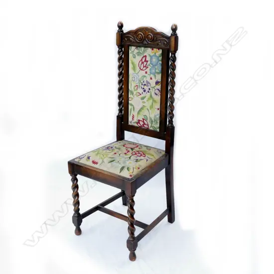 A vintage oak barley twist hall chair