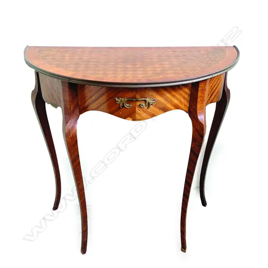 A small reproduction French mahogany demi-lune side table
