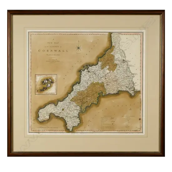 A coloured map of the county of Cornwall