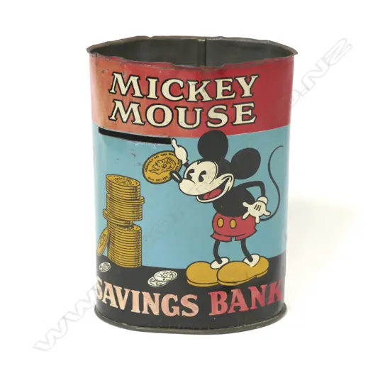 A vintage tin Mickey Mouse savings bank