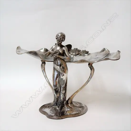 A c.1900 WMF silver plate Art Nouveau figural maiden tazza