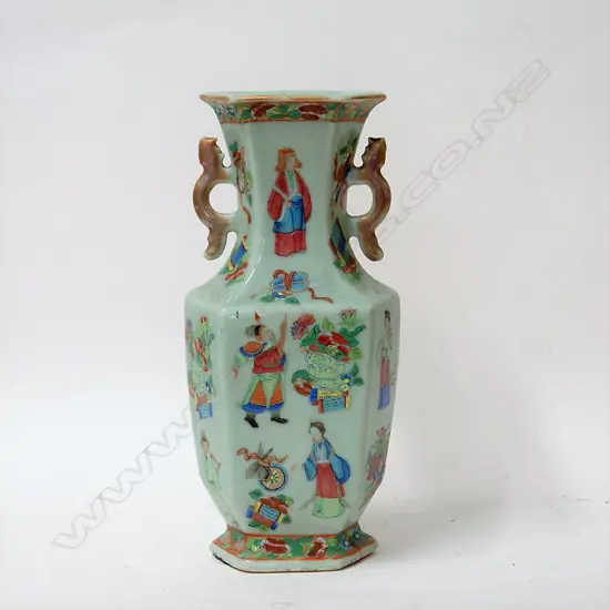 A 19thC Chinese famille rose hexagonal baluster vase