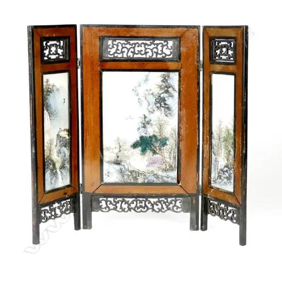 A late 19thC Chinese three-fold desk screen