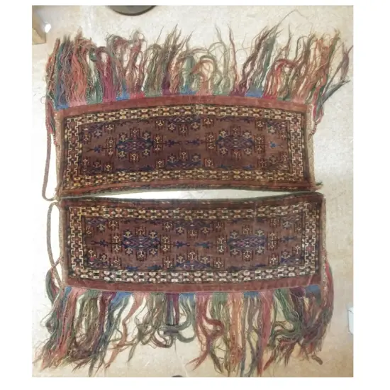 A pair of old fine quality hand knotted Turkoman Yomud torbas (tent bags)