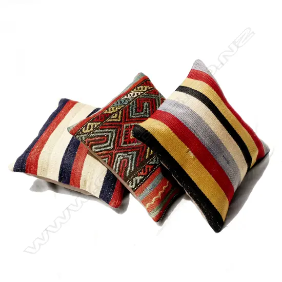 Three Turkish kilim cushions