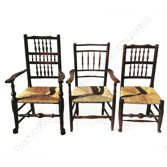 A set of eight antique English oak spindle-back country chairs