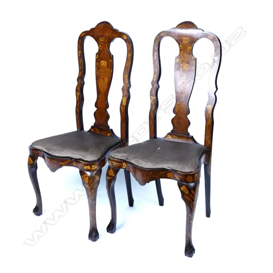 A pair of Dutch marquetry side chairs of 18thC style