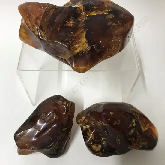 Three polished pieces of kauri gum