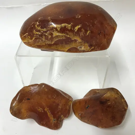 Three hand polished pieces of kauri gum