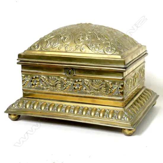 A Victorian brass casket